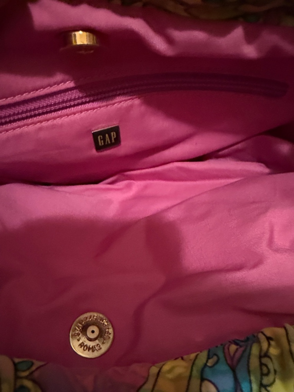 Colorful Paisley Ruffled Tote with Pink Flower Accent - Picture 3 of 3